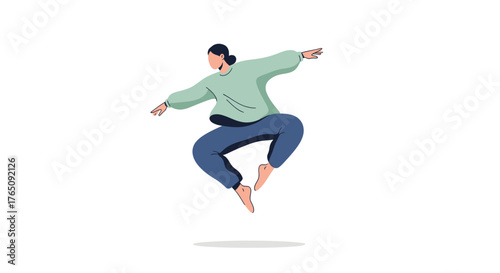 Stylized Woman in Mid-Air Jump Depicting Freedom and Physical Activity