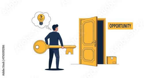 Unlock Potential: Man with Key Contemplates New Business Opportunities