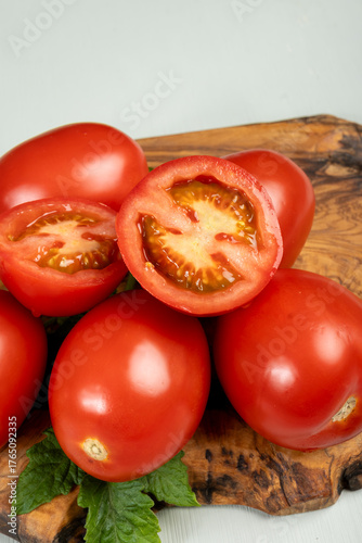 Red ripe roma tomatoes used for pasta sauce or tomatpes sauce in Italian cuisine