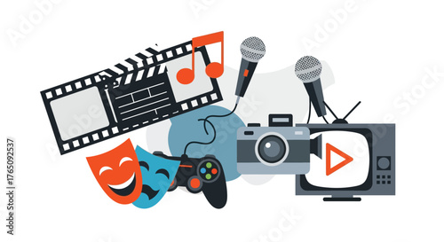 Artistic multimedia entertainment collection flat design vector illustration