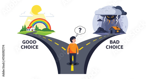 Crossroads of life choices, weighing between positive outlook and negative outcomes
