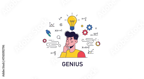 Conceptual illustration of a genius with a bright idea and clever thoughts