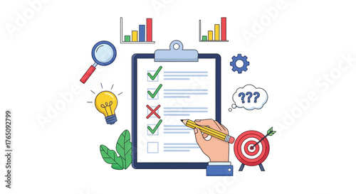 Strategic planning and task management illustration with checklist review