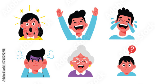 Diverse character expressions illustration showcasing a range of emotions