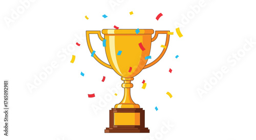 Triumph Trophy Award Celebration with Falling Confetti Illustration