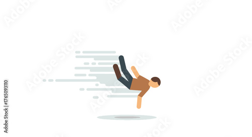 Vector Illustration of Falling Man with Speed Lines on Isolated Background