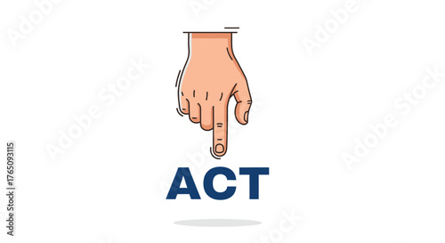 Hand points at the word ACT, emphasizing prompt action and decisions