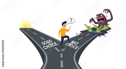 Navigating life's crossroads, choosing between a good path and a perilous route