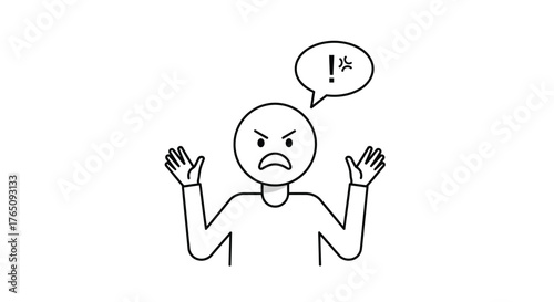 Angry cartoon figure with raised hands and a frustrated expression