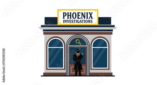 Phoenix Investigations Building, Detective Office and Symbol Graphic