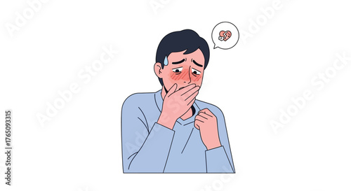 Cartoon man experiencing heartache or rejection with visible sadness