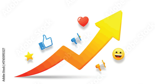 Growth arrow with social media icons promoting upward business trend