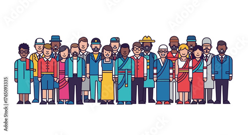 Diverse group of people standing together representing multiculturalism