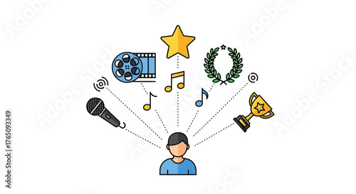 Creative mind with artistic achievements and talents represented visually