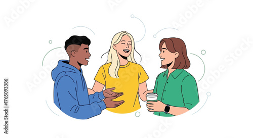 Friends chatting animated vector design illustration, social interaction, friendship concept