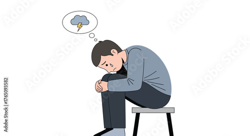 Despondent individual grappling with emotional turmoil and mental thunderstorm