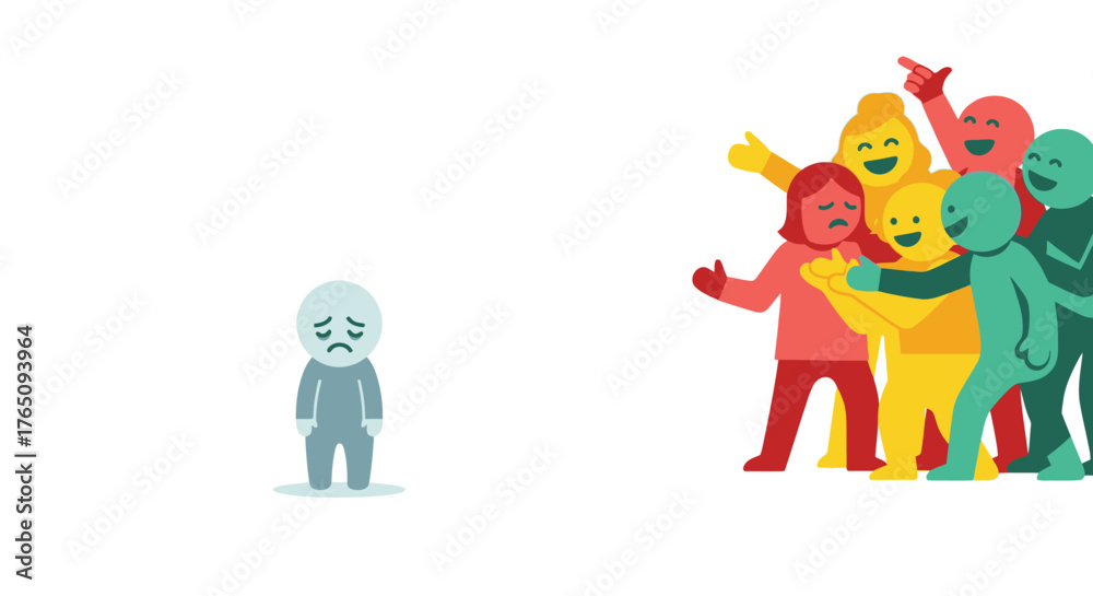 Naklejka premium Depicting alienation and contrasting emotions within a group setting