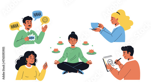 Expressive people showcase diverse emotions and mental wellbeing acts