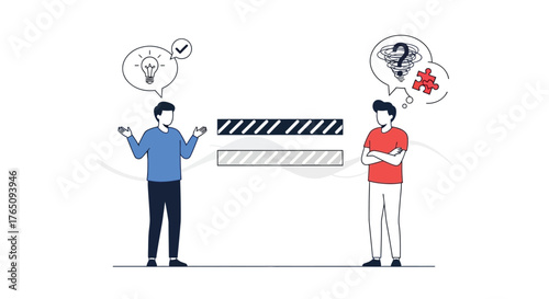 Visual representation of problem-solving through brainstorming and discussion