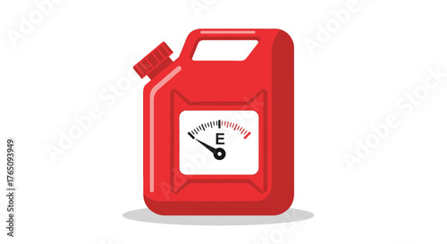 Vibrant Red Fuel Canister with Low Level Indicator Isolated on White