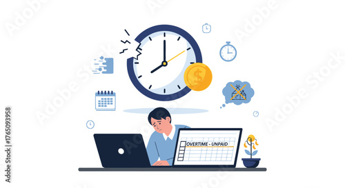 Unpaid Overtime: A Depiction of Stressed Employee with Time Pressure