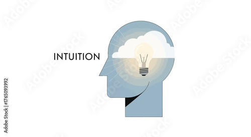 Unlocking Intuition: Lightbulb within a Human Head Concept Illustration