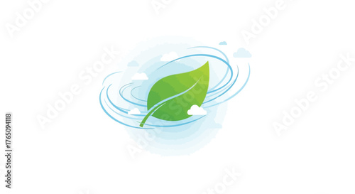 Fresh air concept with stylized green leaf and swirling breeze design
