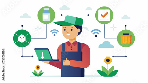 A blockchainbased platform that provides transparency in the supply chain allowing farmers to track the use of pesticides and ensure compliance with safety regulations.. Vector illustration