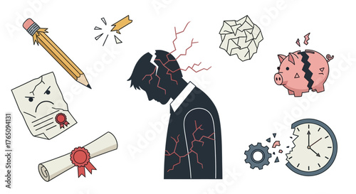 Illustration showcasing pressure, stress, and burnout in career and education