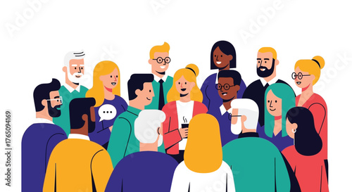 Diverse group gathering together, sharing perspectives and communicating