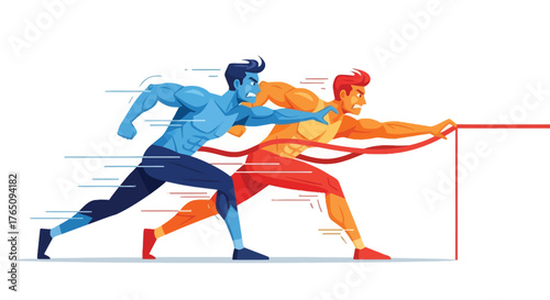 Competitive sprint finish between two athletic men striving for the win
