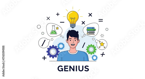 Intellectual brilliance illustration showing a person with ideas