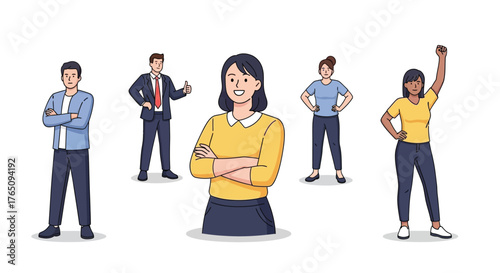 Diverse team expressing confidence, determination, and collaborative spirit