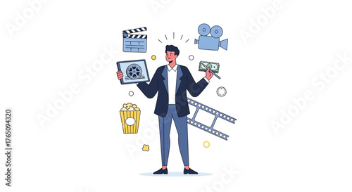 Film Industry Professional Celebrating Success and Elements of Moviemaking