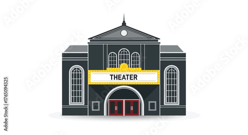 Elegant illustration of a classic theater building facade on white background