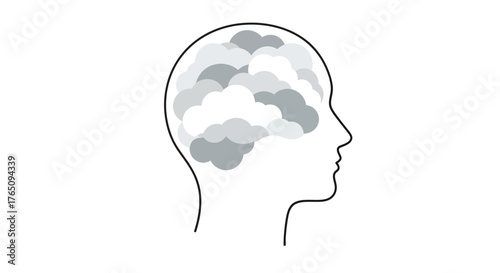 Human head with brain filled with clouds symbolizes mental state and creativity