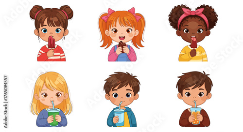 Joyful children delighting in sweet treats and refreshing drinks, capturing pure summer happiness and childhood innocence