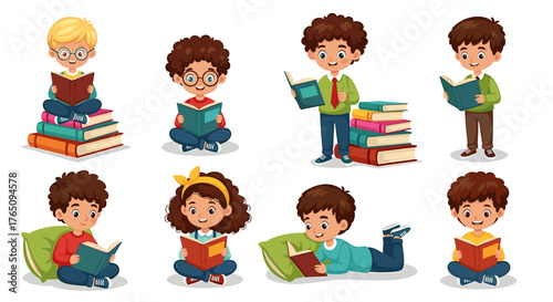 Engaging children reading books, sparking imagination and learning, perfect for educational materials, storybooks, and promoting a love for reading early on