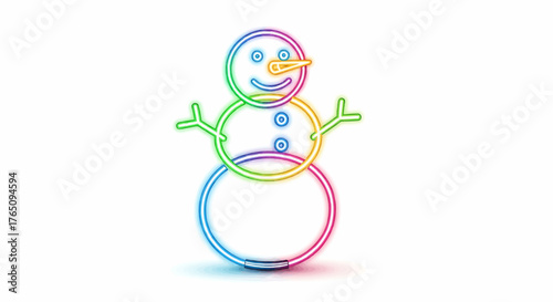 Christmas a vibrant snowman outline with rainbow colors stands against a stark white background in a digital rendering