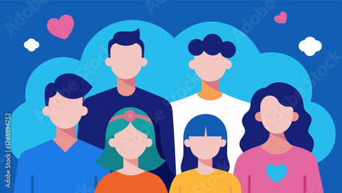 A group of family members participating in a fundraising event for a brain health charity in honor of their loved one who passed away from a neurodegenerative disease.. Vector illustration
