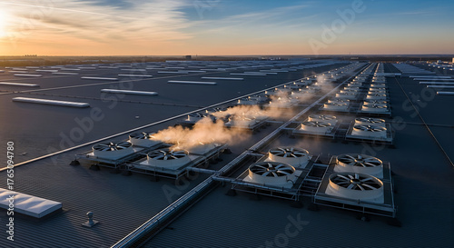 Rooftop HVAC Systems An Industrial Ventilation Array at Sunset