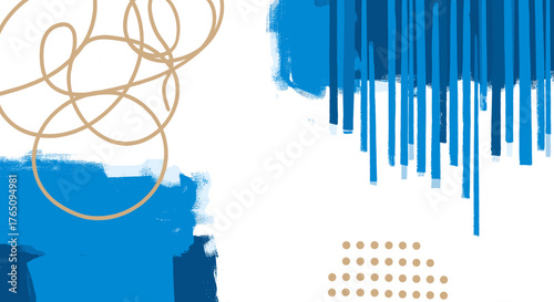 Dynamic abstract art with bold blue brushstrokes and elegant gold line details creates a modern, sophisticated backdrop for creative projects