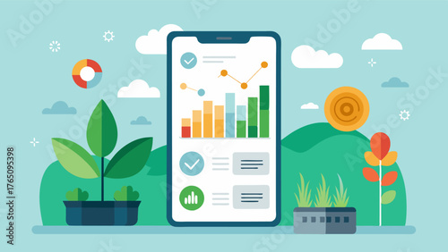 A mobile app that analyzes data from various sensors and provides farmers with insights and recommendations to optimize their greenhouse operations.. Vector illustration