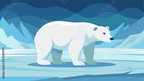 A lone polar bear trudging through the frozen tundra its thick fur protecting it from the elements.