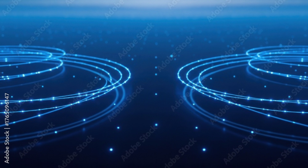 Fototapeta premium Abstract blue glowing lines and particles creating a digital network pathway