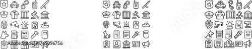 Police and Law Enforcement Line Icons Set for Justice and Security.