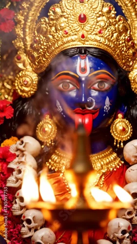 Goddess Kali Face During Hindu Festival Kali Puja Celebration