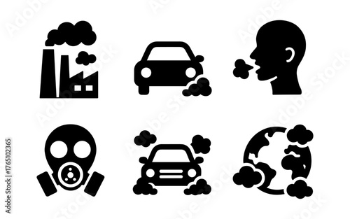 Silhouette icons depicting pollution issues and environmental concerns