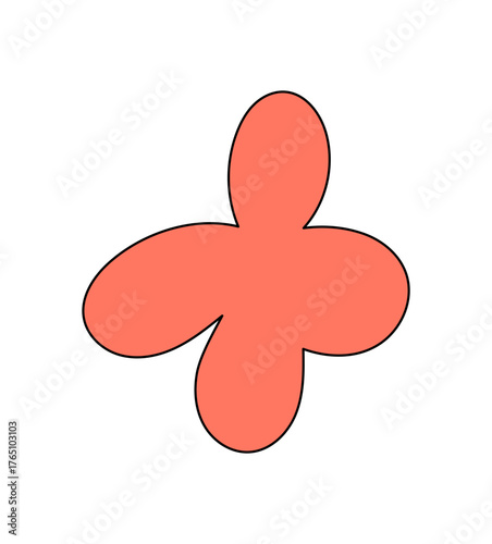 Groovy y2k abstract flower shape with a flat colorful patch in a graphic style. Groovy element forms playful retro accent, blending retro energy and bold vintage themes for trendy visual concepts.