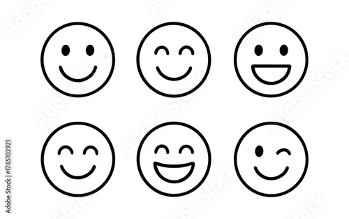 Simple line art smileys: happy, excited, winking faces collection